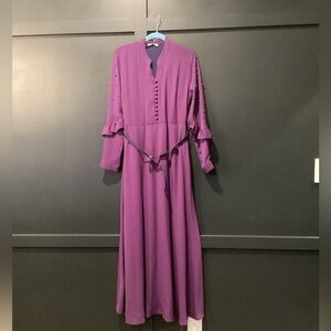 Vintage Porto Long Peplum Victorian Maxi Embellished Ruffle Dress Italian 44 M